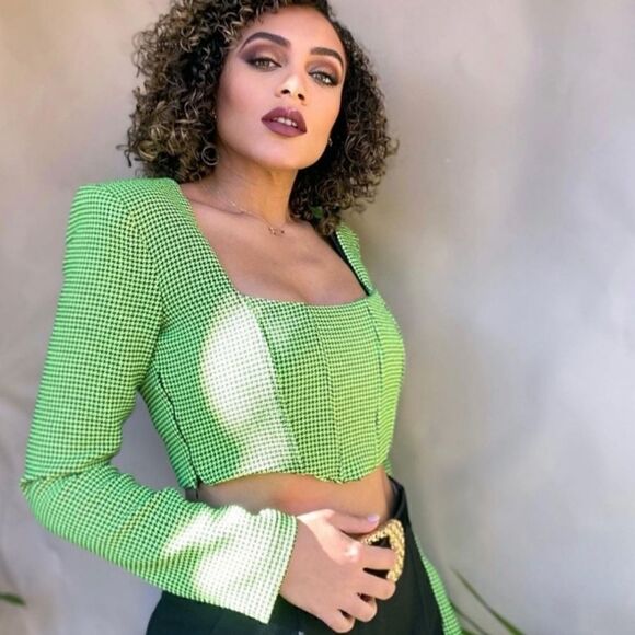 NWT Zara ❤️Bloggers Favorite Green Houndstooth Crop Top Size XS tweed te… - Picture 11 of 16